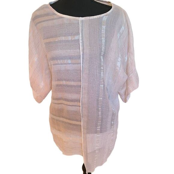 IC by Connie K Womens Blouse Short Sleeve Scoop Neck Cream Medium - Picture 4 of 10